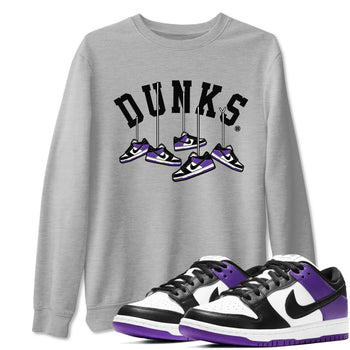 Nike SB Dunk Low Court Purple Shirt To Match Jordans Hanging Sneakers Streetwear Fashion Dunk Low Court Purple SNRT Sneaker Release Tees unisex cotton Heather Grey 1 crew neck shirt