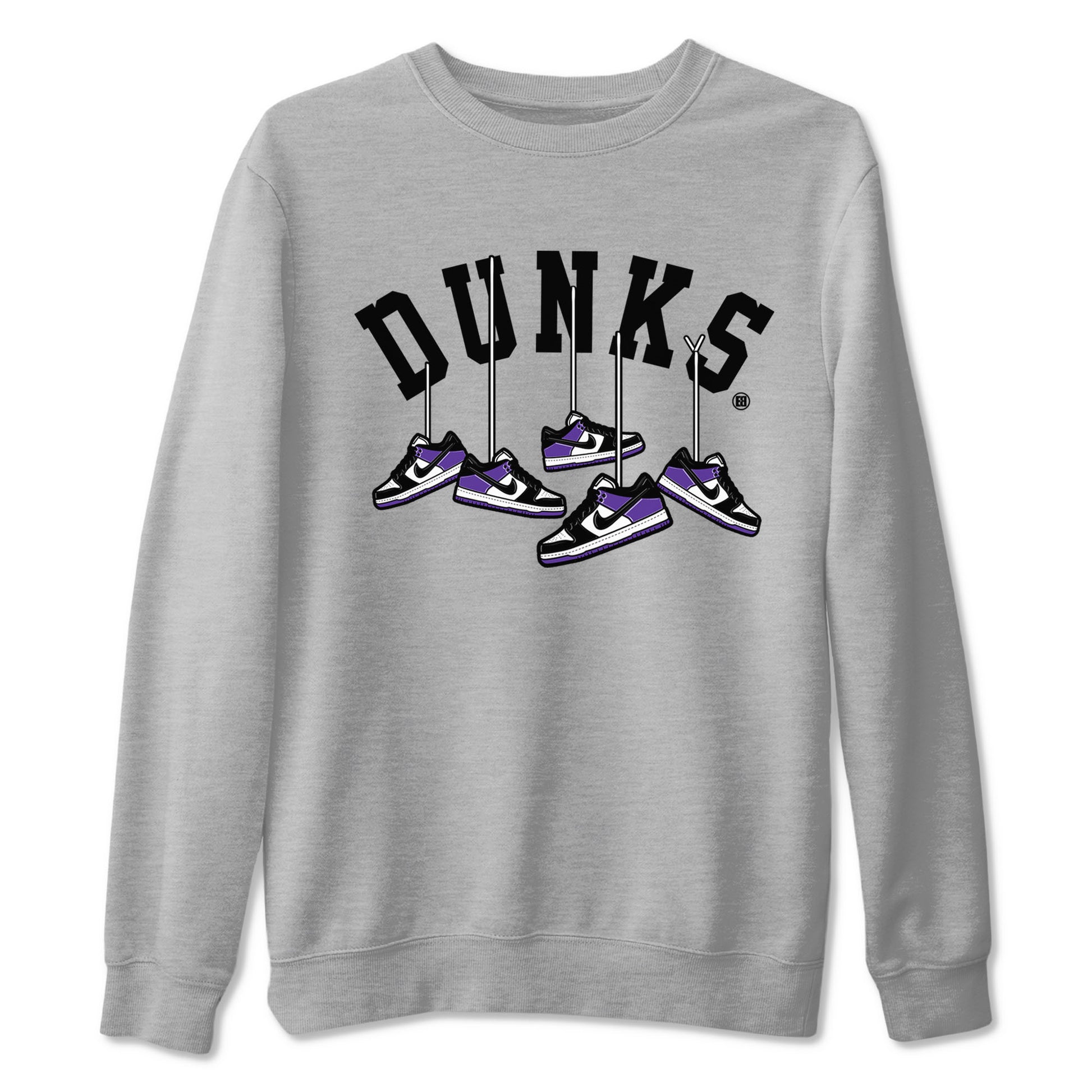 Nike SB Dunk Low Court Purple Shirt To Match Jordans Hanging Sneakers Streetwear Fashion Dunk Low Court Purple SNRT Sneaker Release Tees unisex cotton Heather Grey 2 crew neck shirt