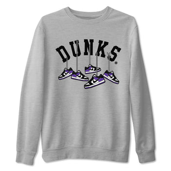 Nike SB Dunk Low Court Purple Shirt To Match Jordans Hanging Sneakers Streetwear Fashion Dunk Low Court Purple SNRT Sneaker Release Tees unisex cotton Heather Grey 2 crew neck shirt