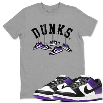 Nike SB Dunk Low Court Purple Shirt To Match Jordans Hanging Sneakers Streetwear Fashion Dunk Low Court Purple SNRT Sneaker Release Tees unisex cotton Heather Grey 1 crew neck shirt