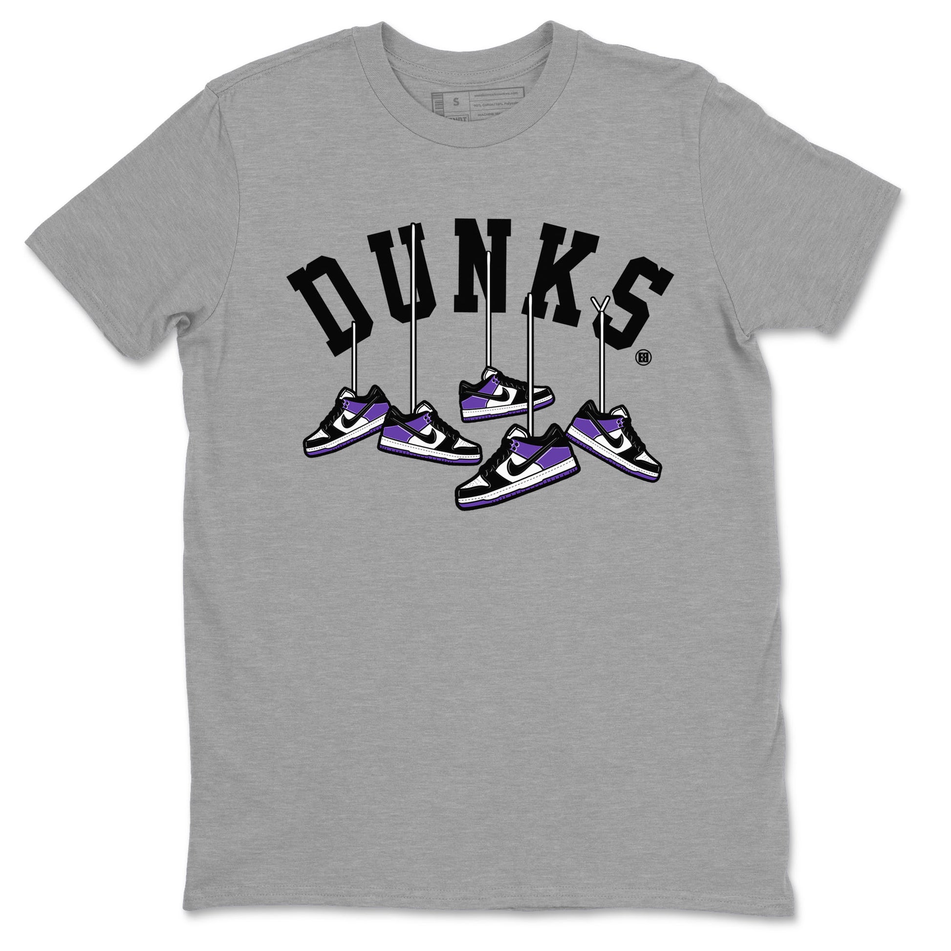 Nike SB Dunk Low Court Purple Shirt To Match Jordans Hanging Sneakers Streetwear Fashion Dunk Low Court Purple SNRT Sneaker Release Tees unisex cotton Heather Grey 2 crew neck shirt