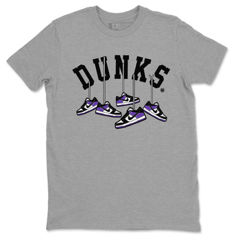 Nike SB Dunk Low Court Purple Shirt To Match Jordans Hanging Sneakers Streetwear Fashion Dunk Low Court Purple SNRT Sneaker Release Tees unisex cotton Heather Grey 2 crew neck shirt