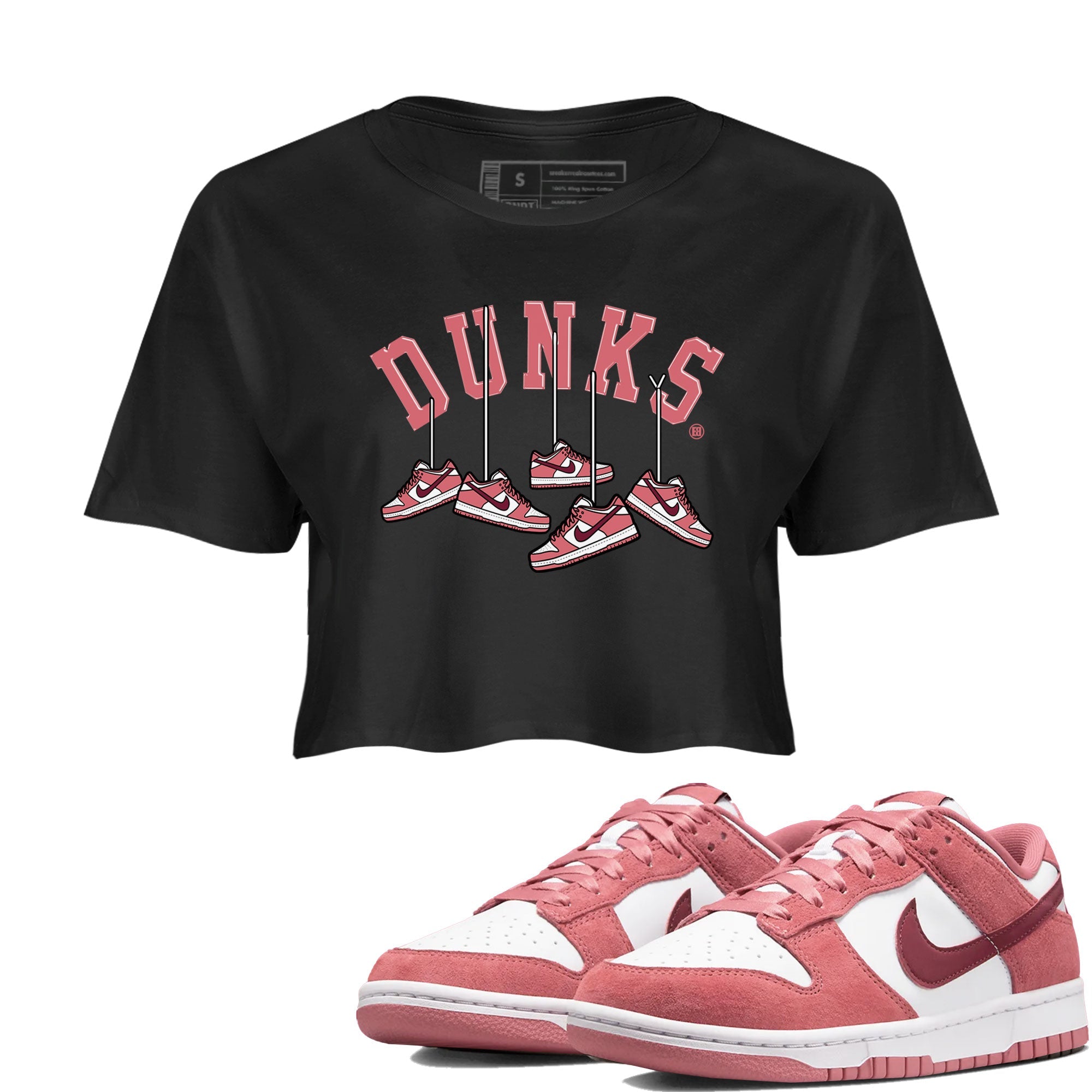 Dunks Valentines Day shirt to match jordans Hanging Sneakers sneaker tees Dunks Valentine's Day SNRT sneaker Release Tees Black 1 crop length shirt