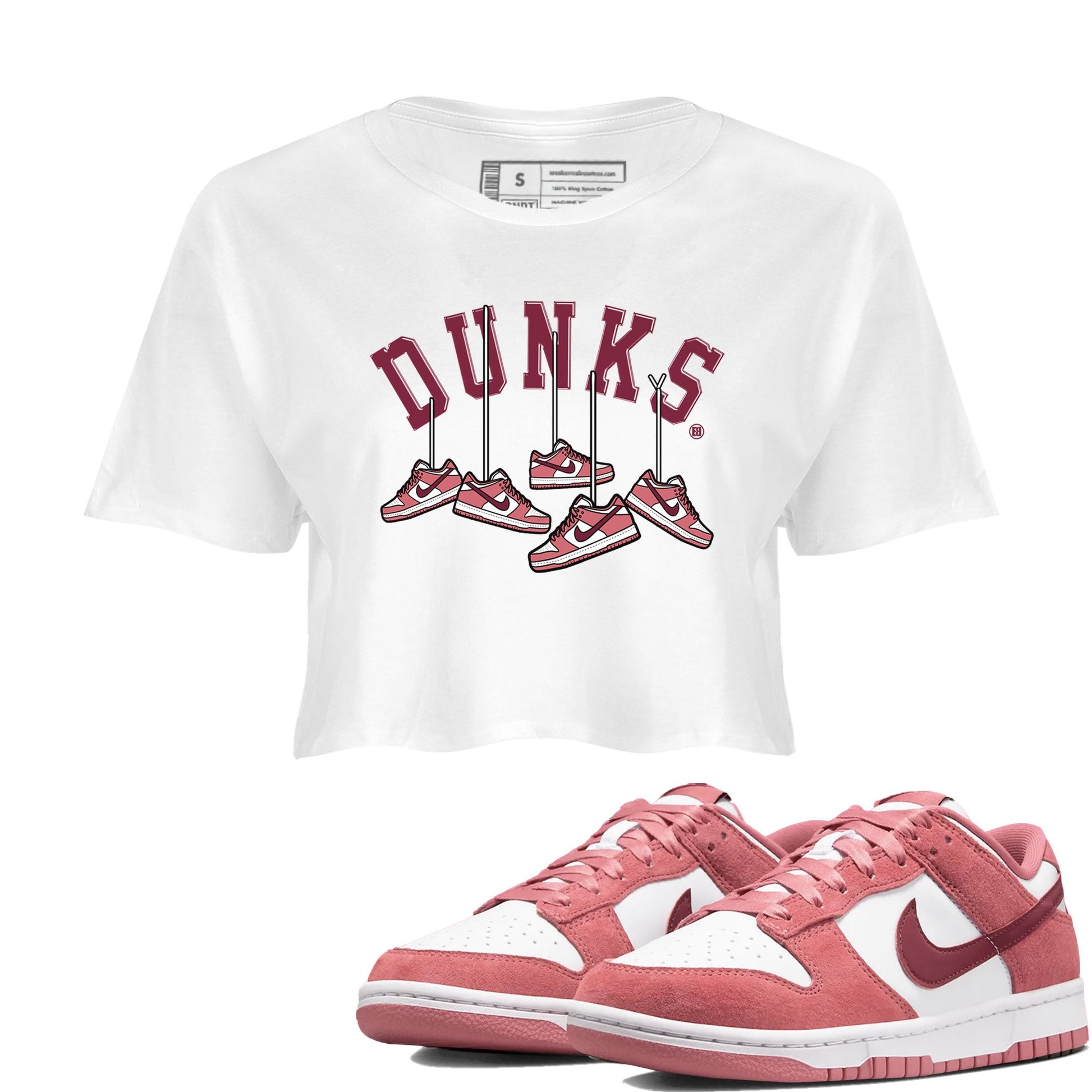 Dunks Valentines Day shirt to match jordans Hanging Sneakers sneaker tees Dunks Valentine's Day SNRT sneaker Release Tees White 1 crop length shirt