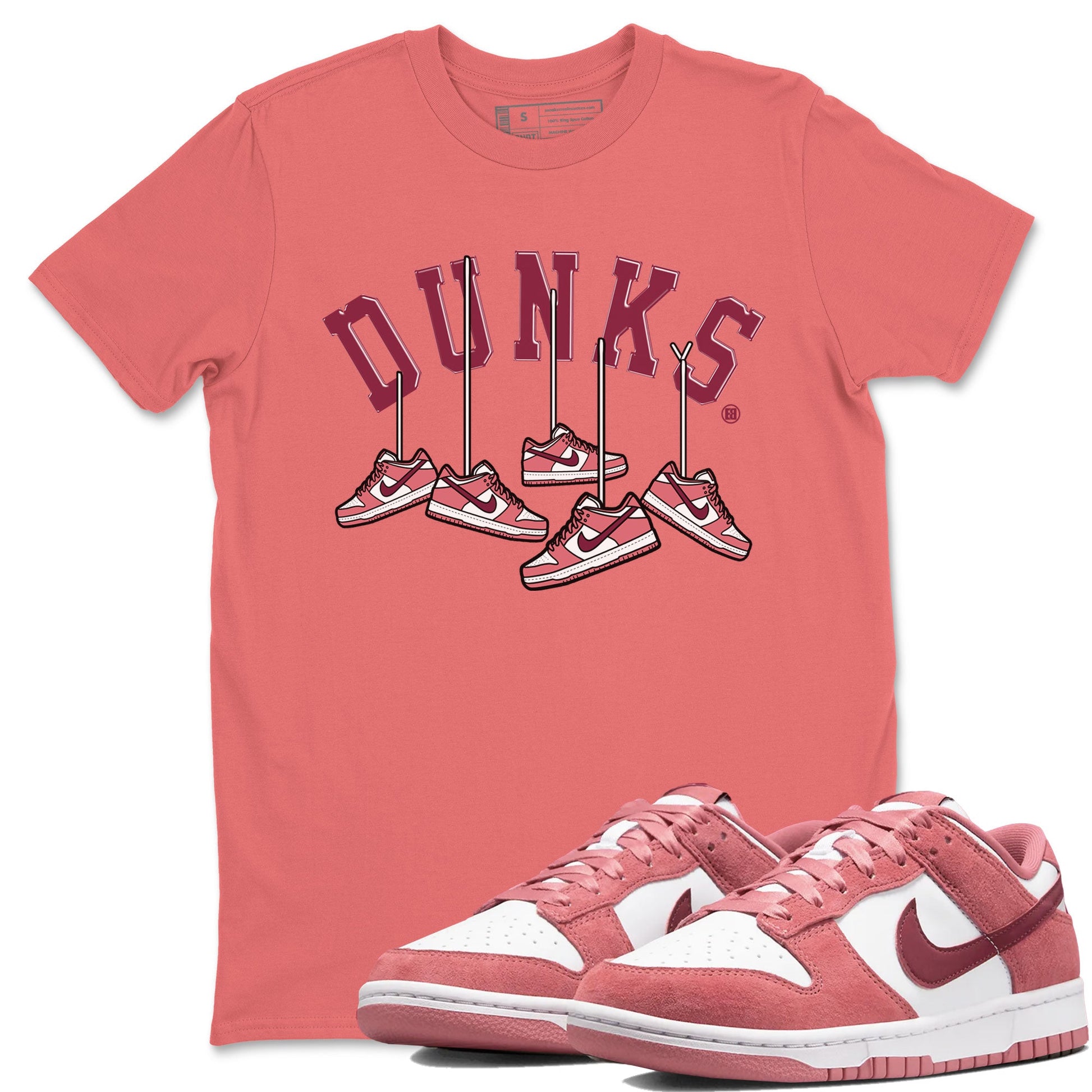 Dunks Valentines Day shirt to match jordans Hanging Sneakers sneaker tees Dunks Valentine's Day SNRT sneaker Release Tees unisex cotton Coral 1 crew neck shirt