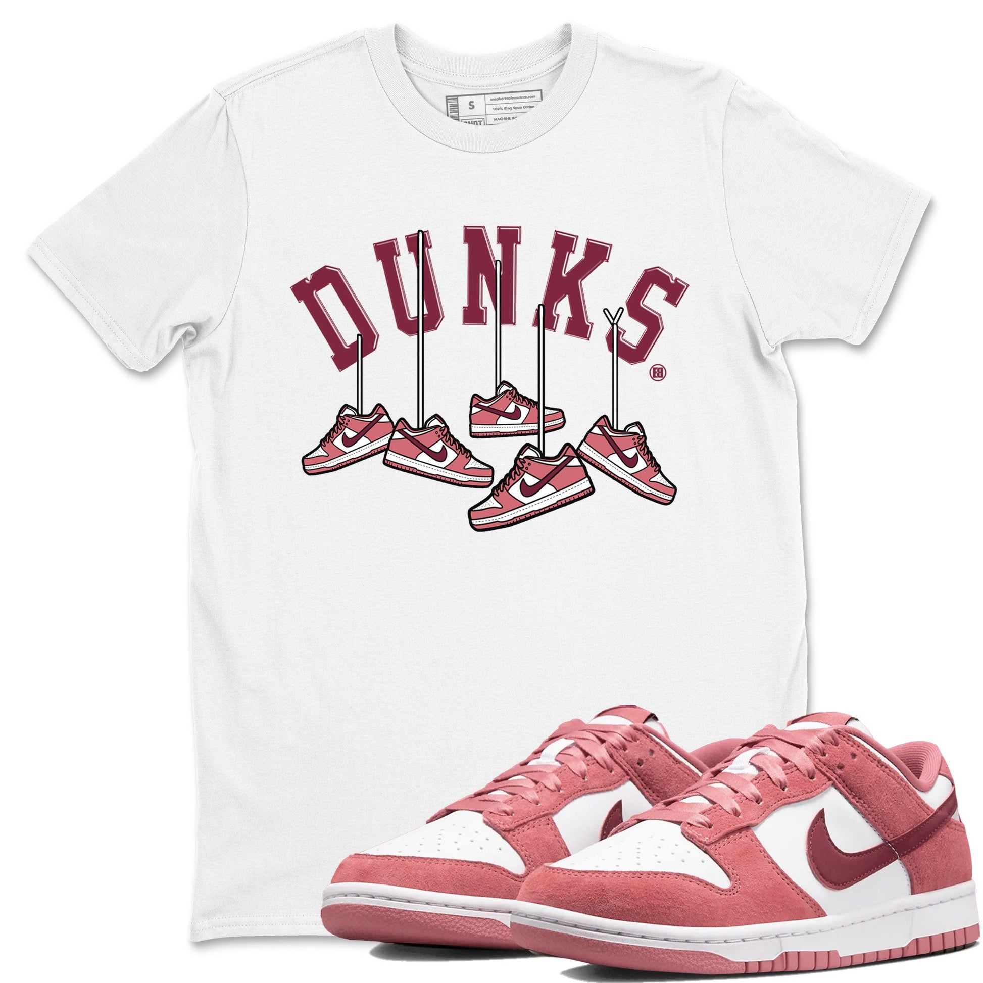 Dunks Valentines Day shirt to match jordans Hanging Sneakers sneaker tees Dunks Valentine's Day SNRT sneaker Release Tees unisex cotton White 1 crew neck shirt