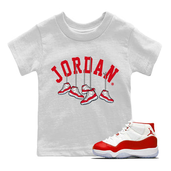 Jordan 11 Cherry Sneaker Match Tees Hanging Sneakers Sneaker Tees Jordan 11 Cherry Sneaker Release Tees Kids Shirts