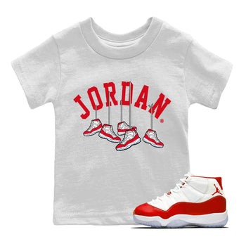 Jordan 11 Cherry Sneaker Match Tees Hanging Sneakers Sneaker Tees Jordan 11 Cherry Sneaker Release Tees Kids Shirts