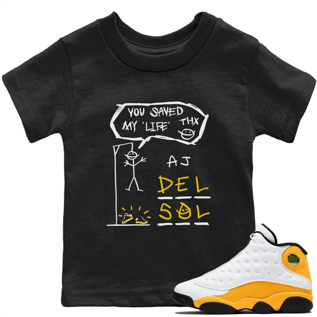 Jordan 13 Del Sol Sneaker Match Tees Hangman Sneaker Tees Jordan 13 Del Sol Sneaker Release Tees Kids Shirts
