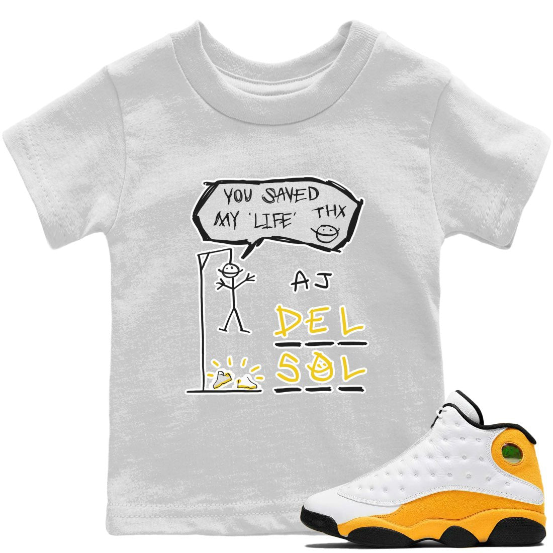 Jordan 13 Del Sol Sneaker Match Tees Hangman Sneaker Tees Jordan 13 Del Sol Sneaker Release Tees Kids Shirts
