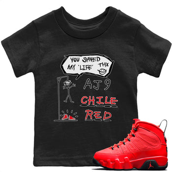 Jordan 9 Chile Red Sneaker Match Tees Hangman Sneaker Tees Jordan 9 Chile Red Sneaker Release Tees Kids Shirts