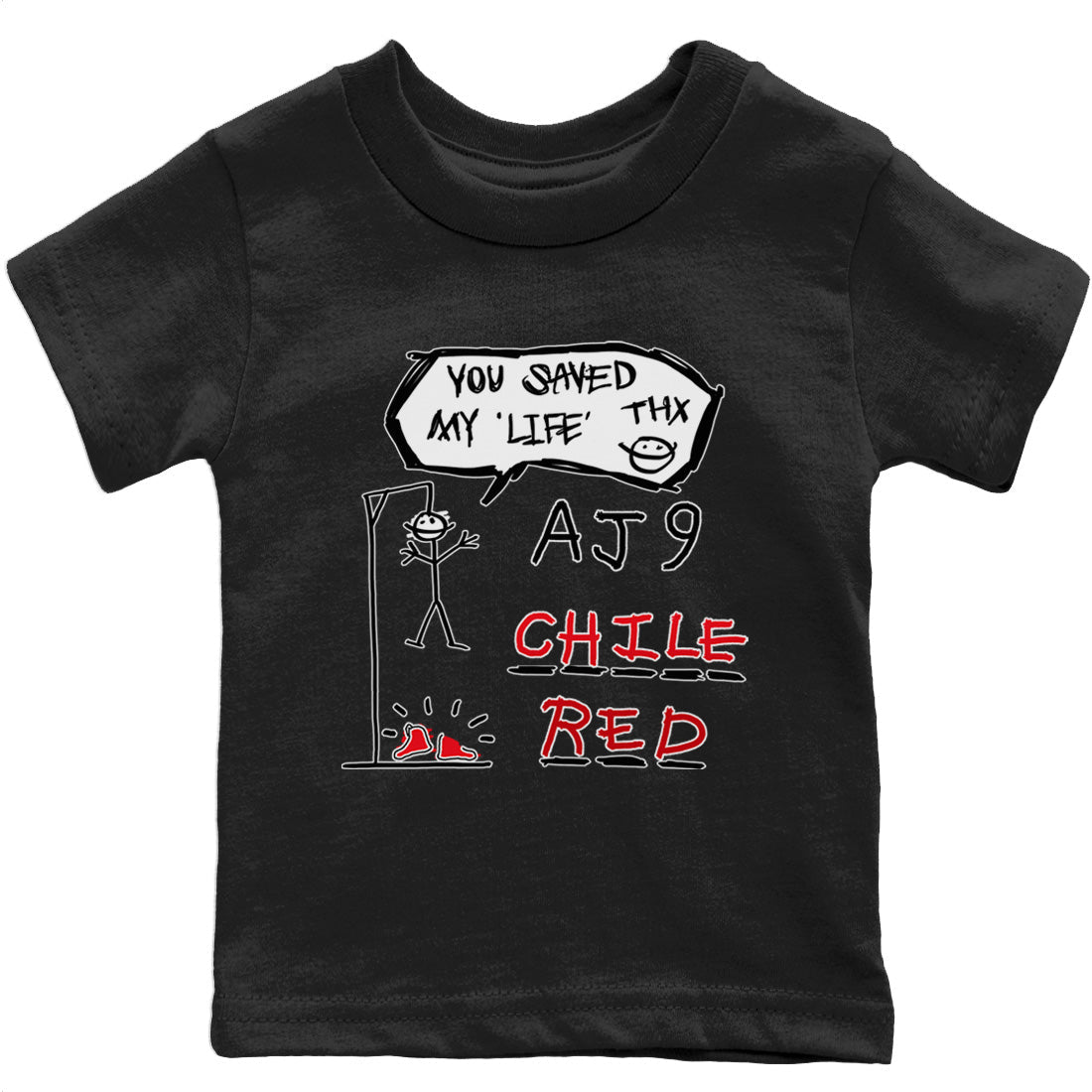 Jordan 9 Chile Red Sneaker Match Tees Hangman Sneaker Tees Jordan 9 Chile Red Sneaker Release Tees Kids Shirts