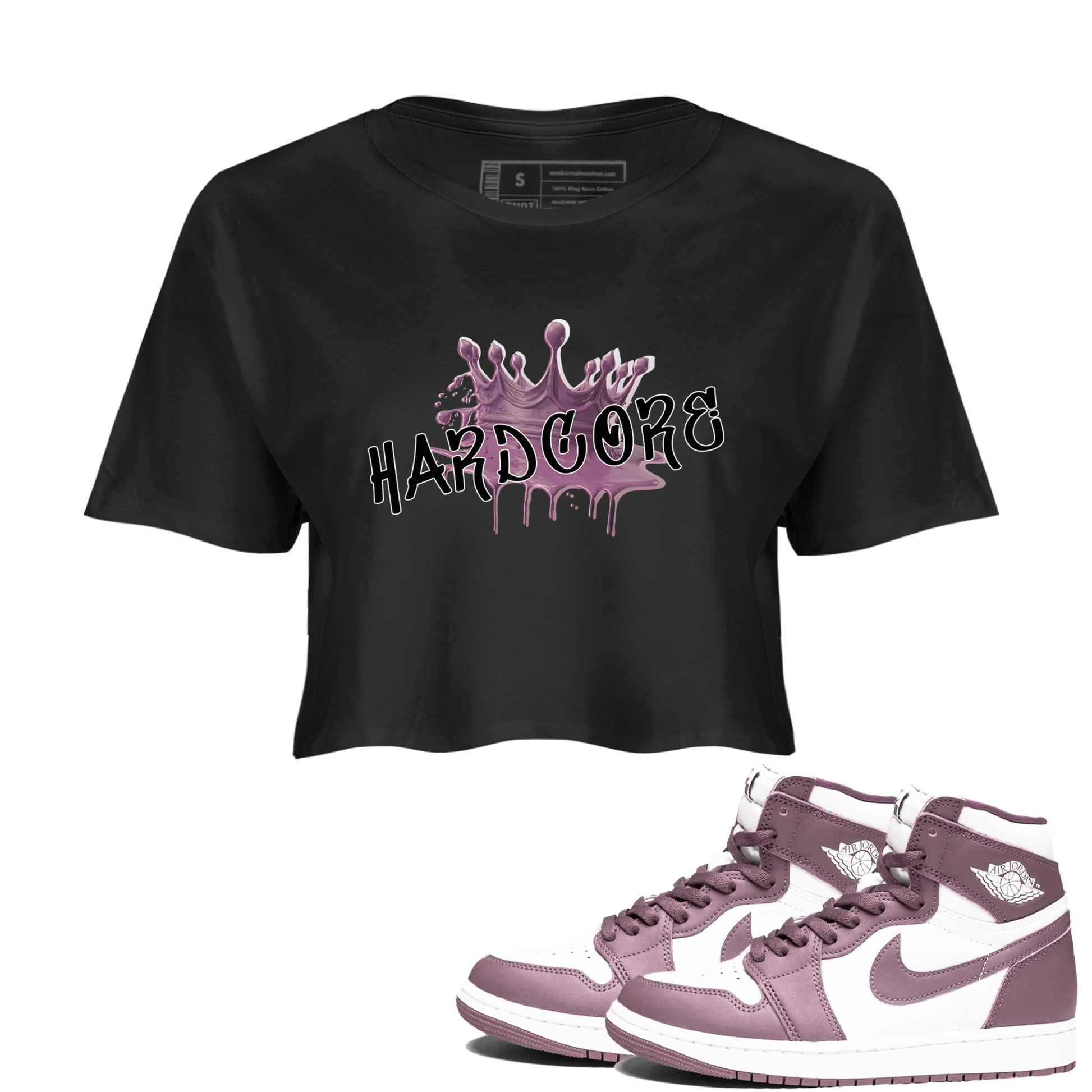 Air Jordan 1 Mauve shirt to match jordans Hardcore sneaker tees AJ1 Mauve SNRT Sneaker Tees Sneaker Matching Clothing Brand Black 1 Crop T-Shirt