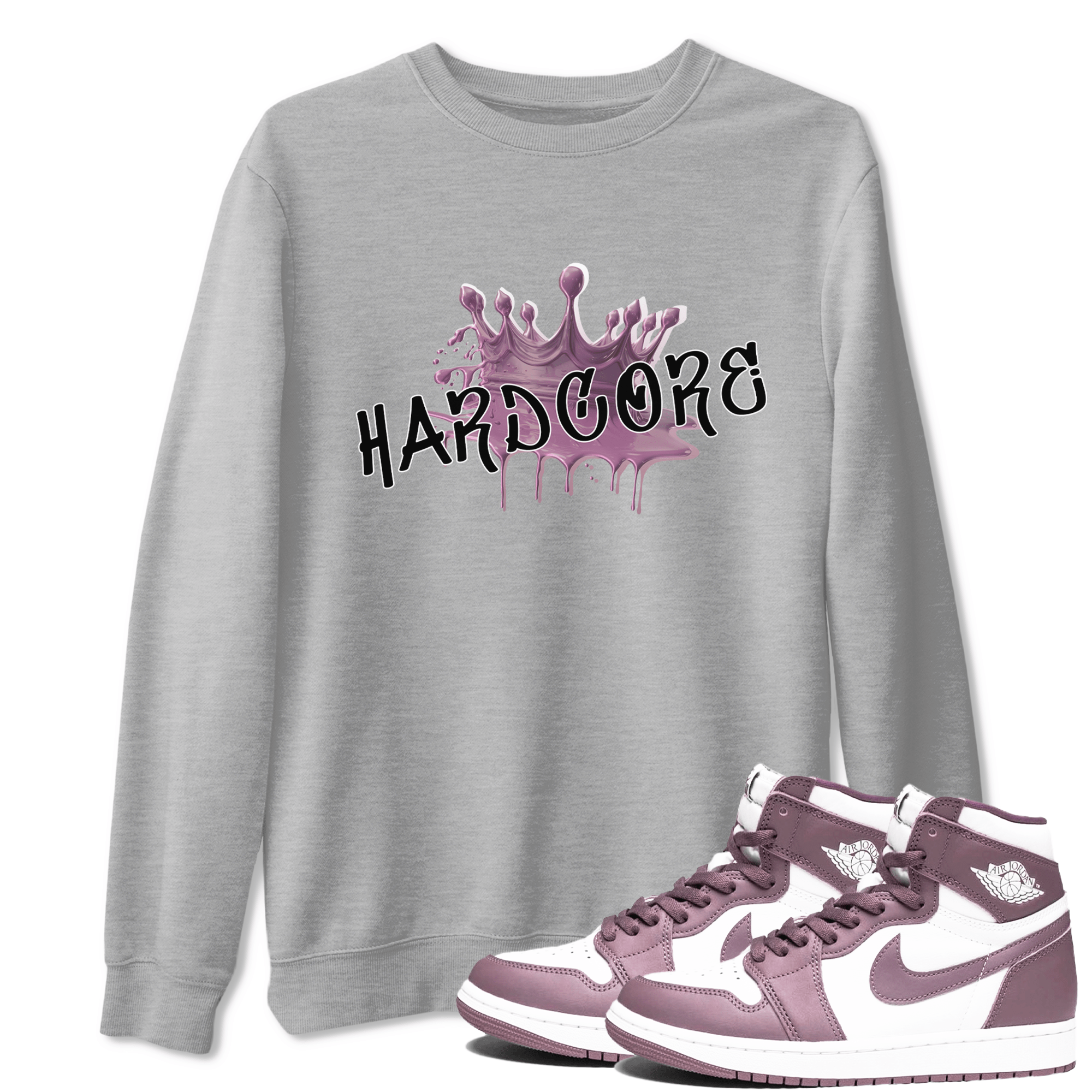 Air Jordan 1 Mauve shirt to match jordans Hardcore sneaker tees AJ1 Mauve SNRT Sneaker Tees Sneaker Matching Clothing Brand Unisex Sneaker Tee Heather Grey 1 T-Shirt