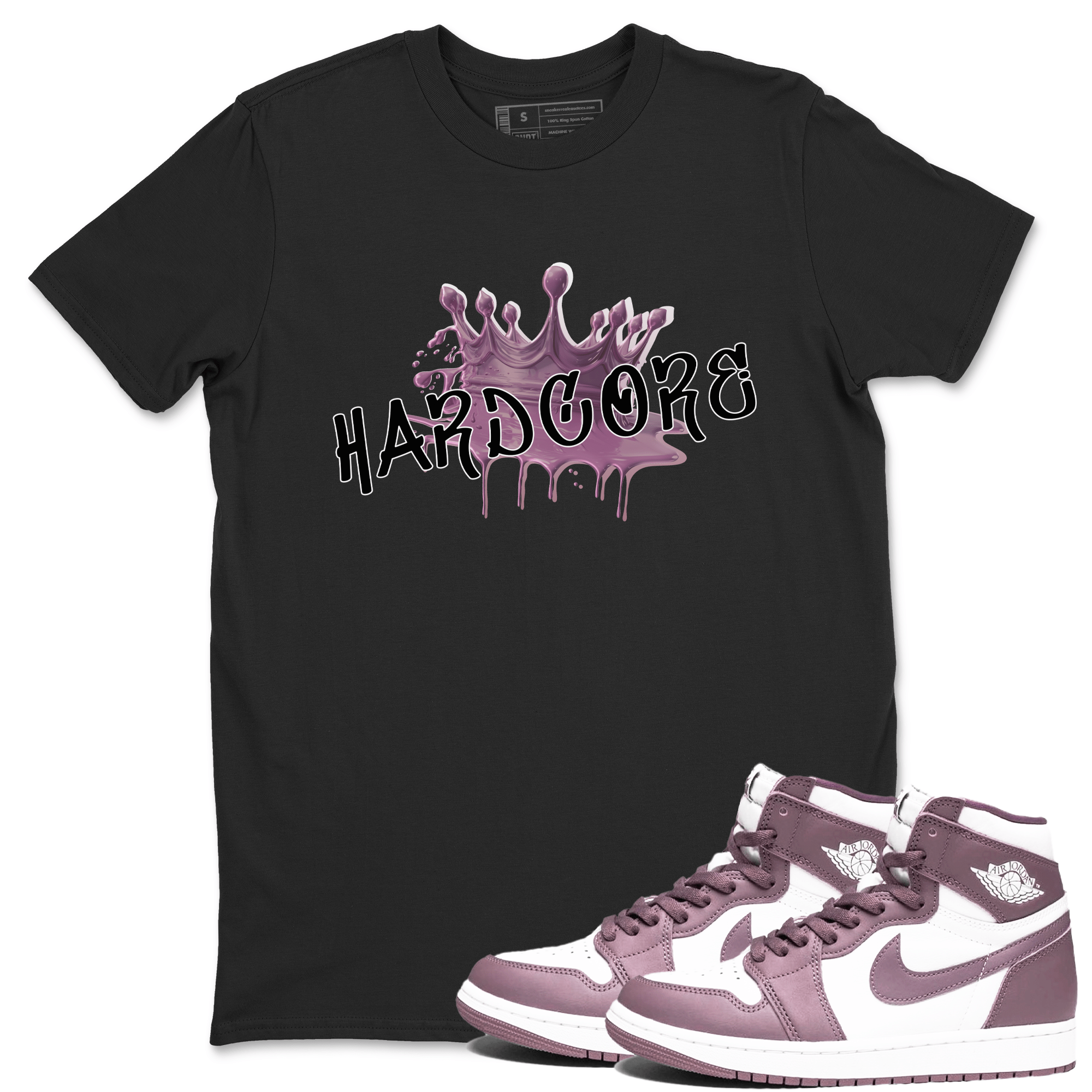 Air Jordan 1 Mauve shirt to match jordans Hardcore sneaker tees AJ1 Mauve SNRT Sneaker Tees Sneaker Matching Clothing Brand Unisex Sneaker Tee Black 1 T-Shirt