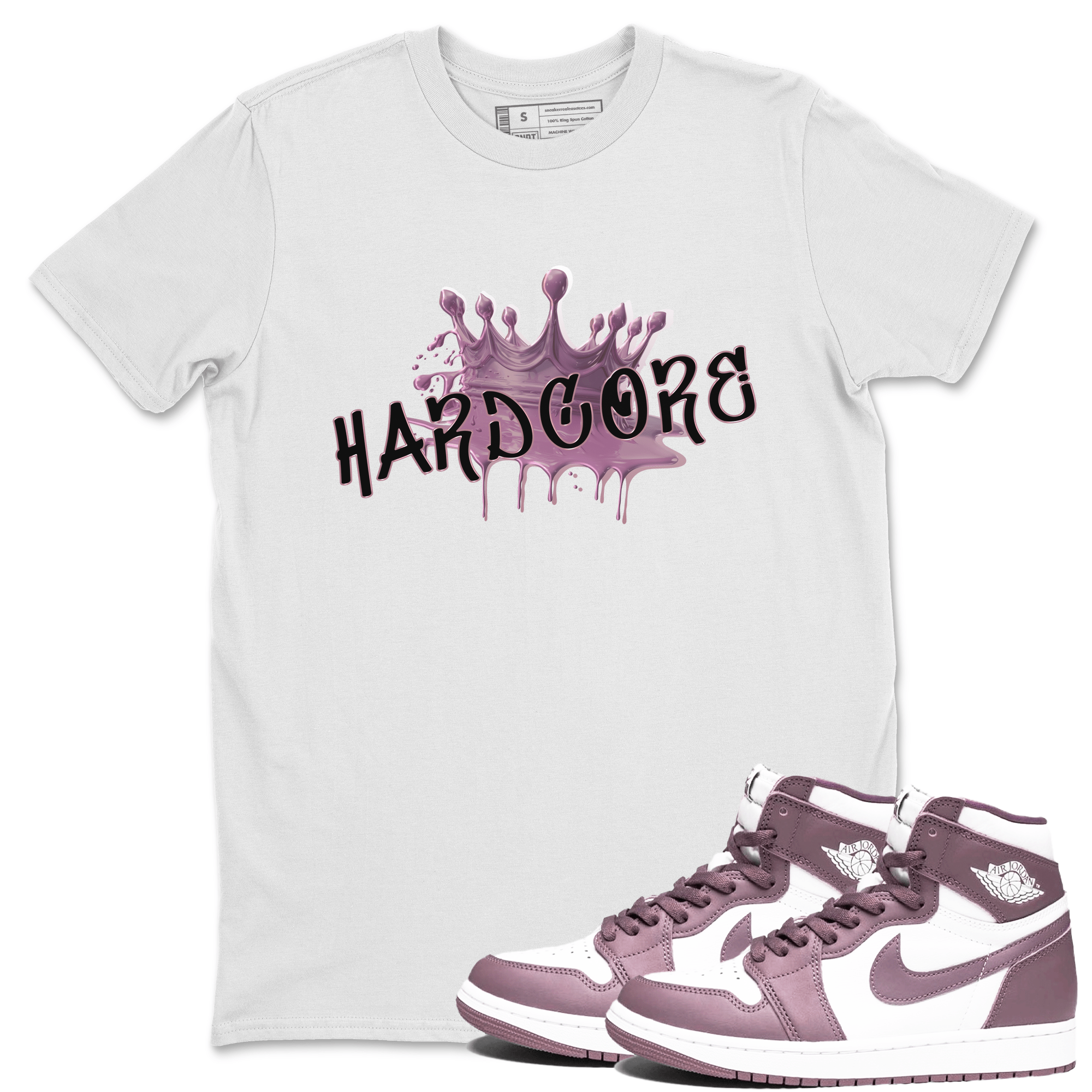 Air Jordan 1 Mauve shirt to match jordans Hardcore sneaker tees AJ1 Mauve SNRT Sneaker Tees Sneaker Matching Clothing Brand Unisex Sneaker Tee White 1 T-Shirt