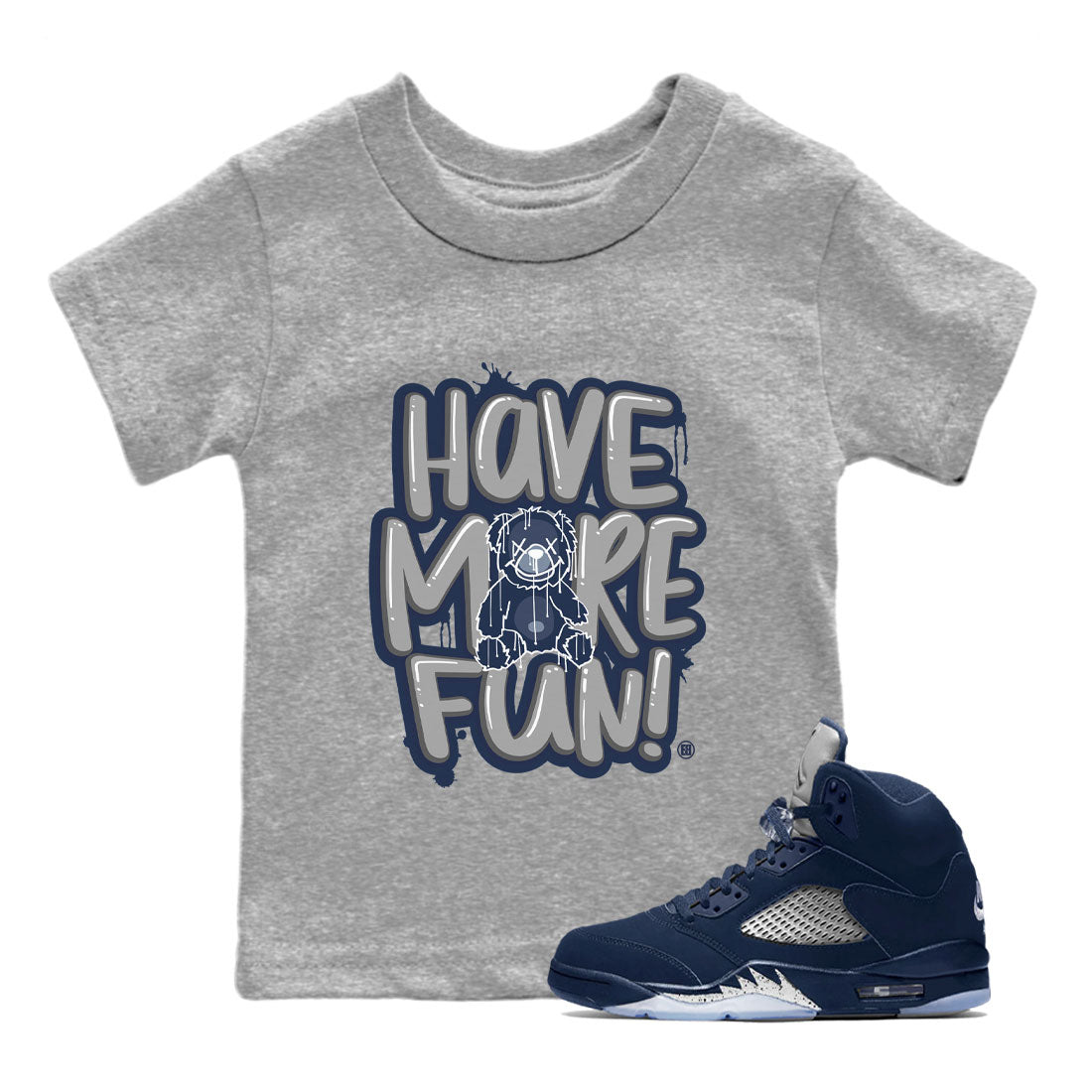 Air Jordan 5 Navy Sneaker Match Tees Have More Fun Sneaker Tees Air Jordan 5 Georgetown SNRT Sneaker Release Tees Kids, Youth, Baby Clothing Heather Grey 1