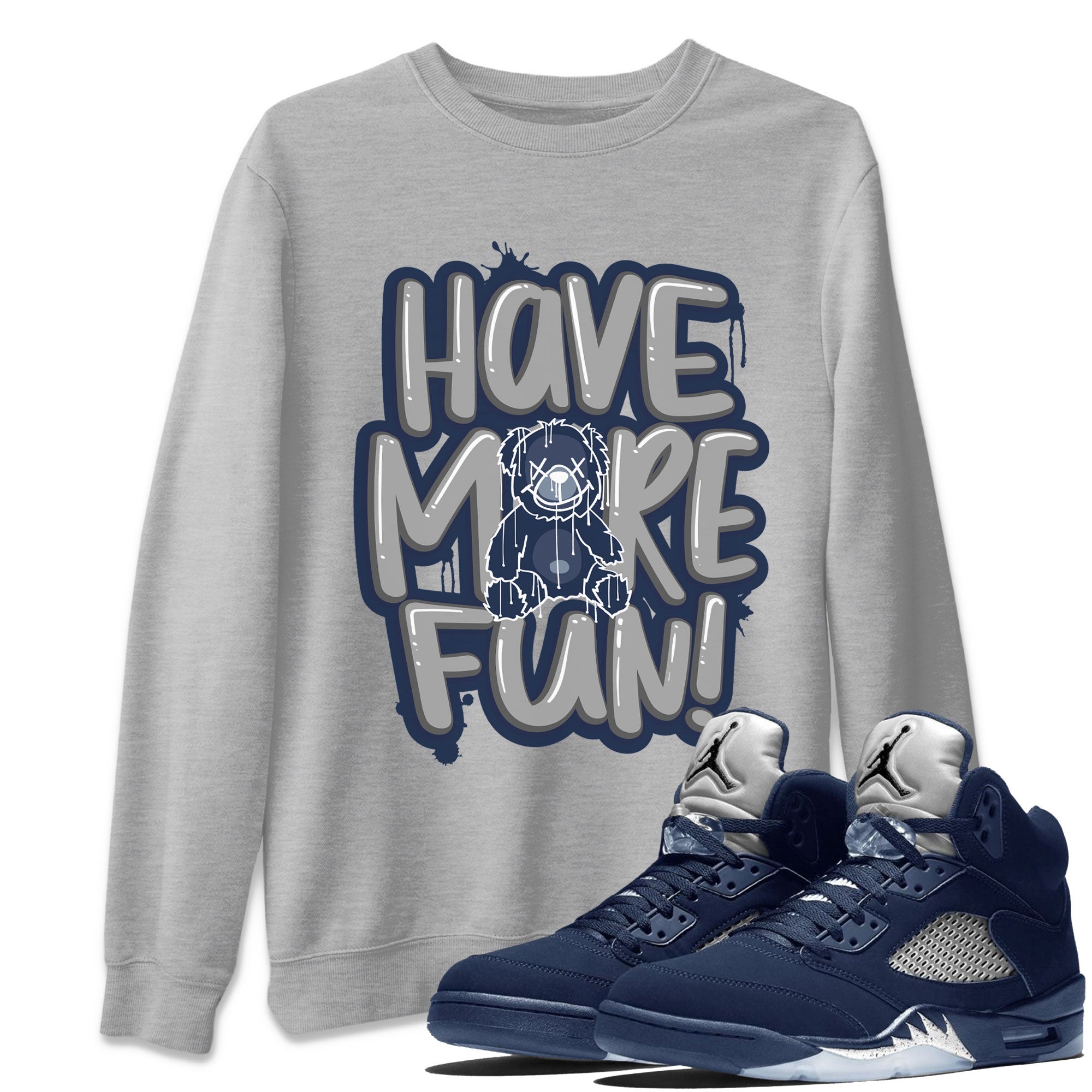 Air Jordan 5 Navy Sneaker Match Tees Have More Fun Sneaker Tees Air Jordan 5 Georgetown SNRT Sneaker Release Tees Short Sleeve T-Shirt Heather Grey 1