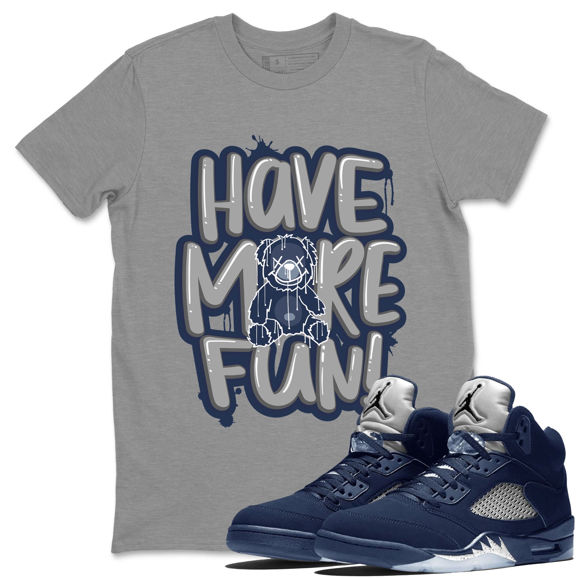 Air Jordan 5 Navy Sneaker Match Tees Have More Fun Sneaker Tees Air Jordan 5 Georgetown SNRT Sneaker Release Tees Short Sleeve T-Shirt Heather Grey 1
