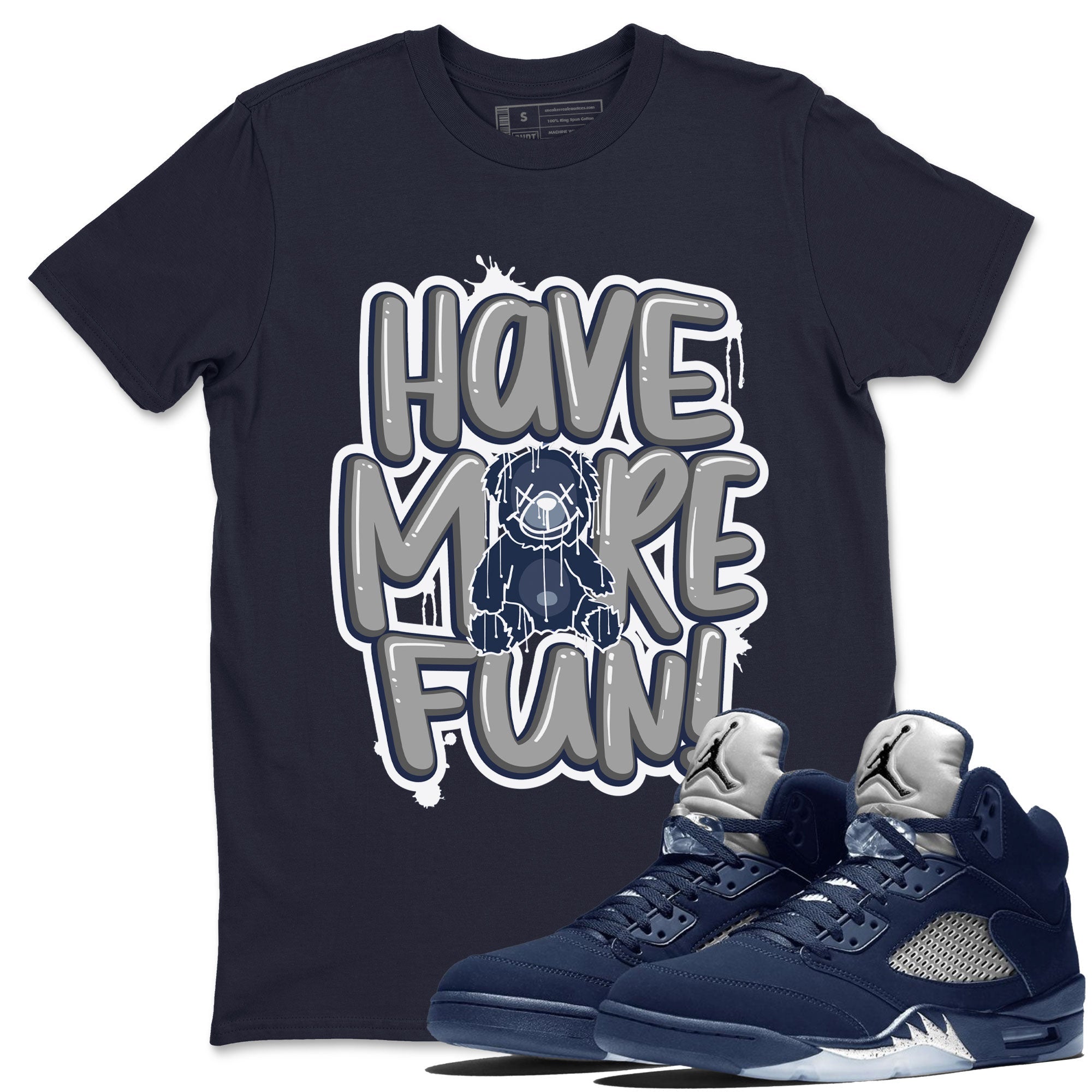 Air Jordan 5 Navy Sneaker Match Tees Have More Fun Sneaker Tees Air Jordan 5 Georgetown SNRT Sneaker Release Tees Short Sleeve T-Shirt Navy 1
