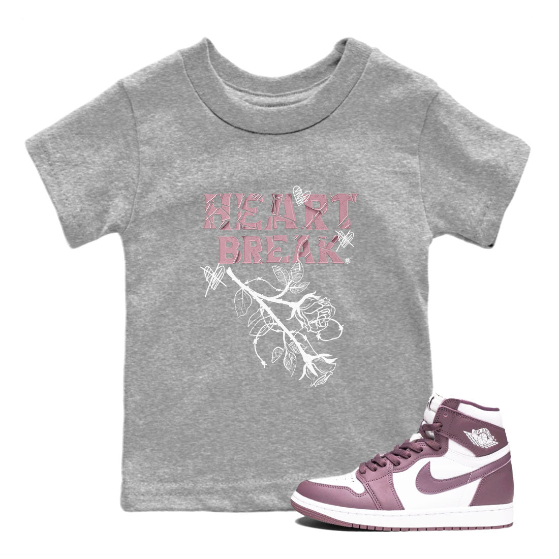 Air Jordan 1 Mauve shirt to match jordans Heart Break sneaker matching t-shirt Jordan 1 High OG Mauve SNRT Sneaker Release Tees Baby Toddler Heather Grey 1 T-Shirt