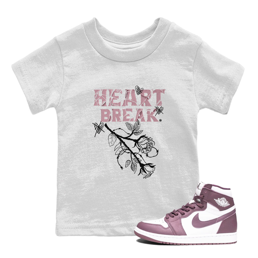 Air Jordan 1 Mauve shirt to match jordans Heart Break sneaker matching t-shirt Jordan 1 High OG Mauve SNRT Sneaker Release Tees Baby Toddler White 1 T-Shirt