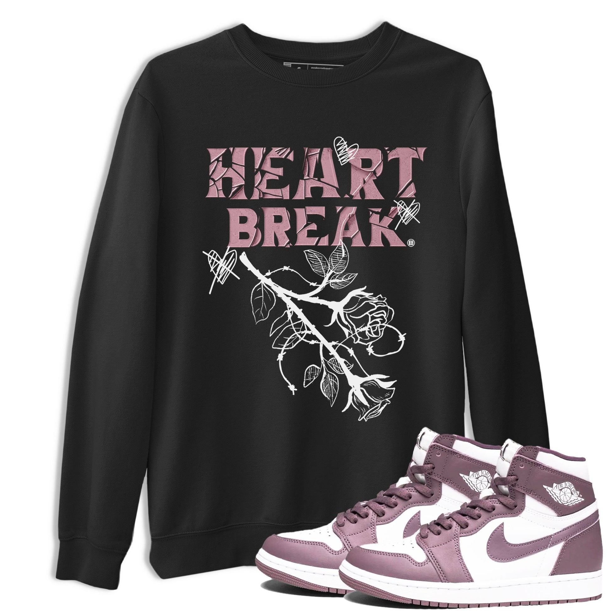 Air Jordan 1 Mauve shirt to match jordans Heart Break sneaker matching t-shirt Jordan 1 High OG Mauve SNRT Sneaker Release Tees Unisex Black 1 T-Shirt