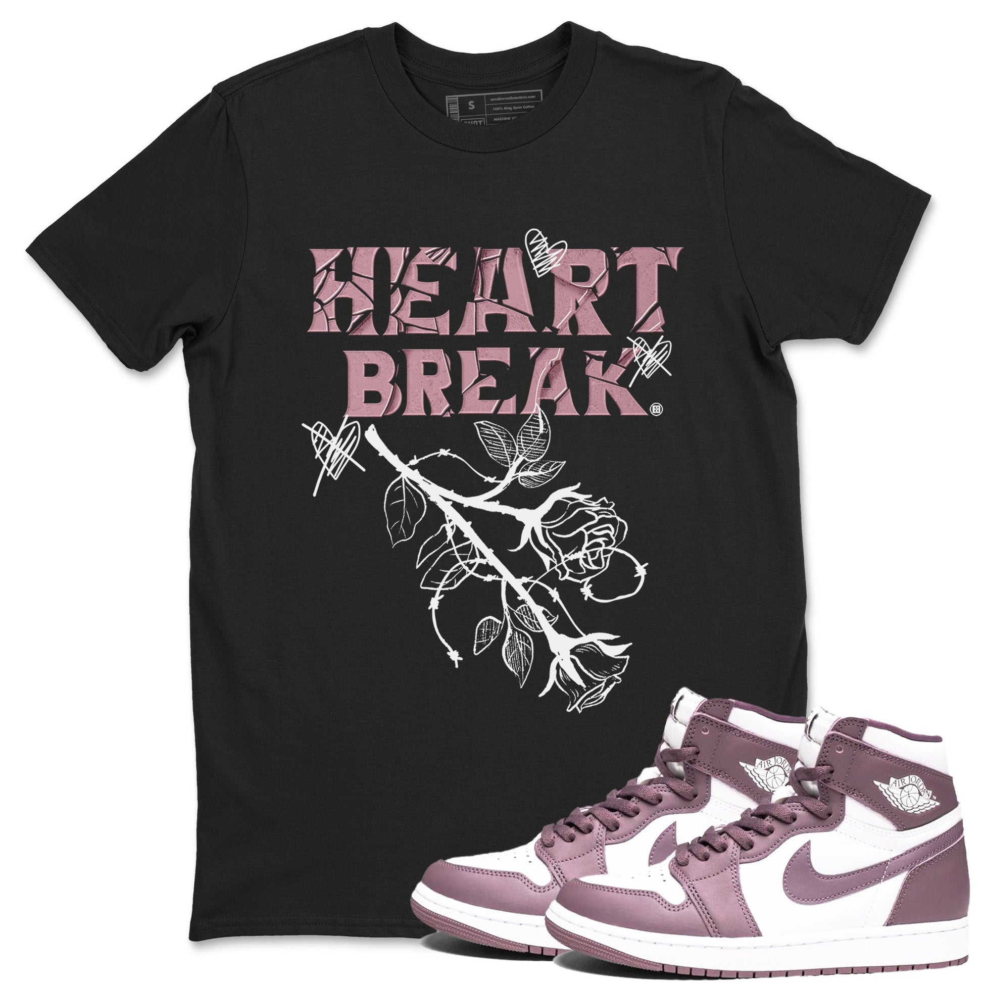 Air Jordan 1 Mauve shirt to match jordans Heart Break sneaker matching t-shirt Jordan 1 High OG Mauve SNRT Sneaker Release Tees Unisex Black 1 T-Shirt