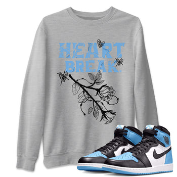 Air Jordan 1 Retro High OG UNC Toe Shirt to match Jordans Heart Break Sneaker Tees UNC Toe 1s Tees Crew Neck T-Shirts Heather Grey 1