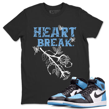 Air Jordan 1 Retro High OG UNC Toe Shirt to match Jordans Heart Break Sneaker Tees UNC Toe 1s Tees Crew Neck T-Shirts Black 1