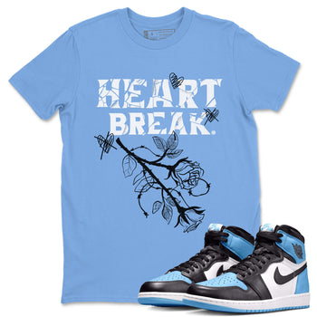 Air Jordan 1 Retro High OG UNC Toe Shirt to match Jordans Heart Break Sneaker Tees UNC Toe 1s Tees Crew Neck T-Shirts Carolina Blue 1