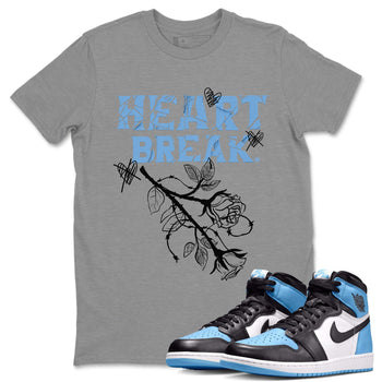 Air Jordan 1 Retro High OG UNC Toe Shirt to match Jordans Heart Break Sneaker Tees UNC Toe 1s Tees Crew Neck T-Shirts Heather Grey 1