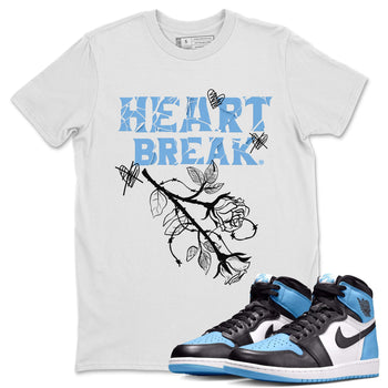 Air Jordan 1 Retro High OG UNC Toe Shirt to match Jordans Heart Break Sneaker Tees UNC Toe 1s Tees Crew Neck T-Shirts White 1