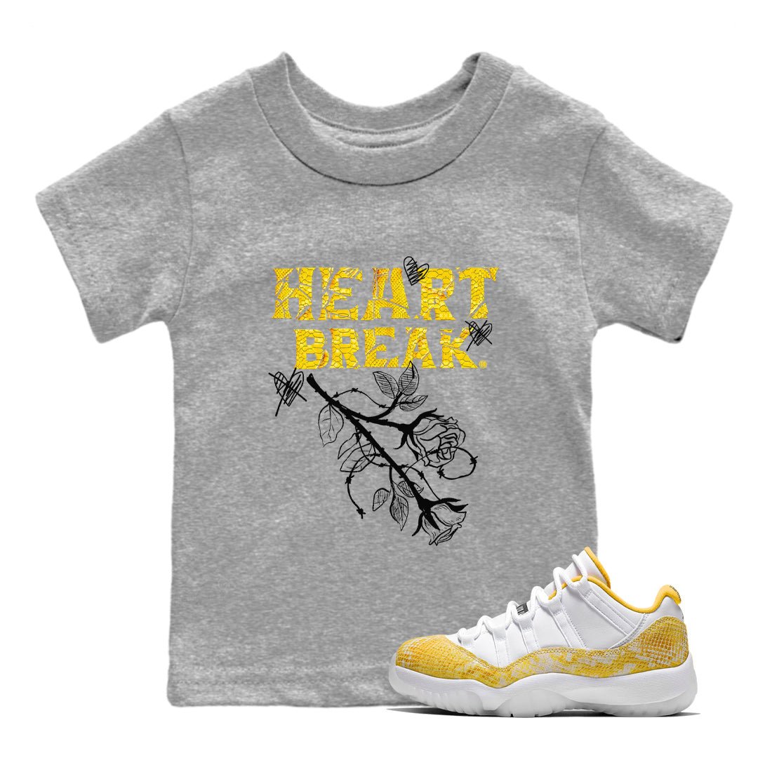 Air Jordan 11 Yellow Python Sneaker Match Tees Heart Break Sneaker Tees Snakeskin 11s Sneaker Tees Kids Shirts Heather Grey 1