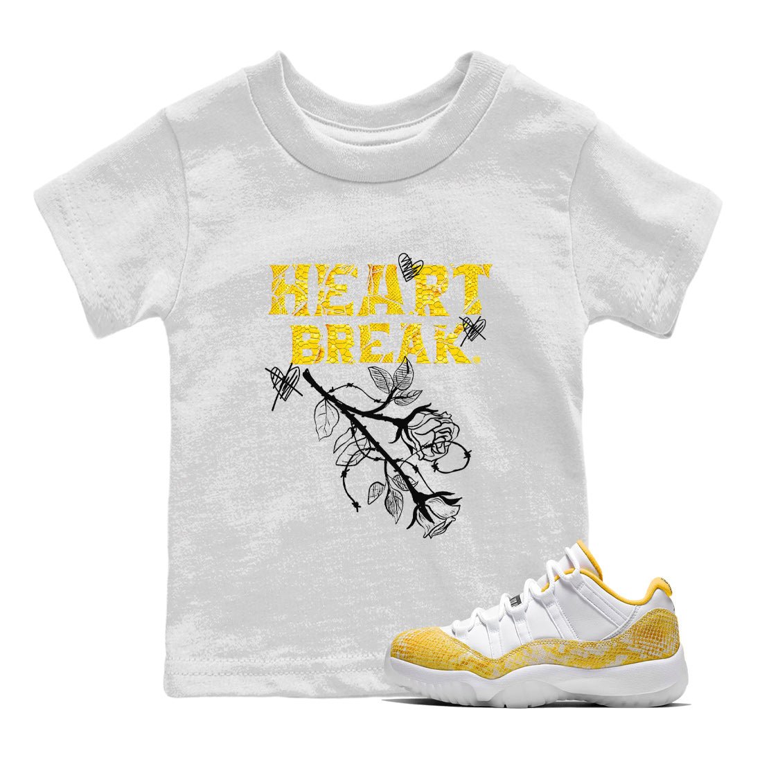 Air Jordan 11 WMNS Yellow Python | Heart Break Kids Shirts | SNRT ...