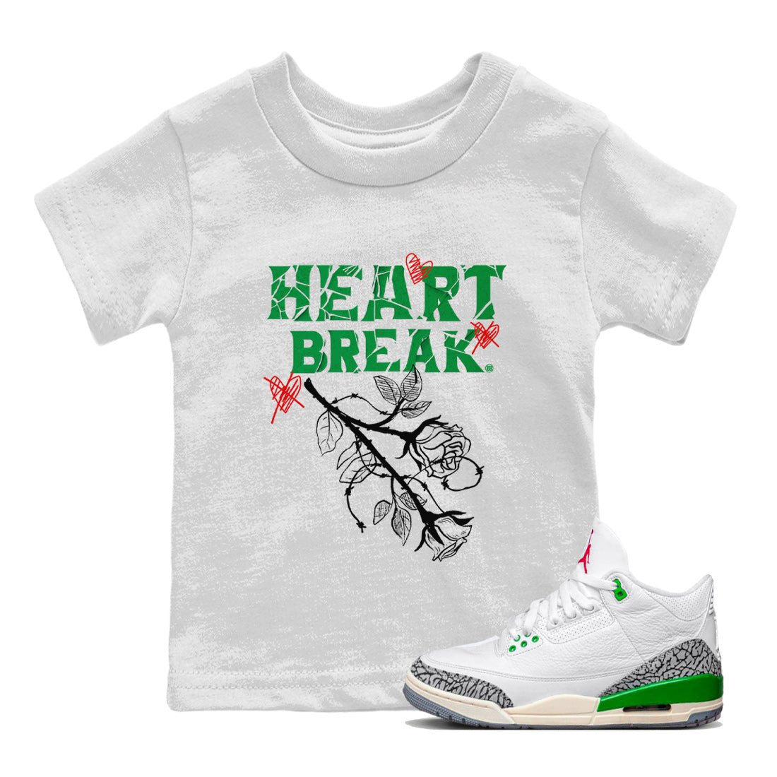 Air Jordan 3 Lucky Green Sneaker Match Tees Heart Break Sneaker Tees 3s Lucky Green Tees Kids Shirts White 1