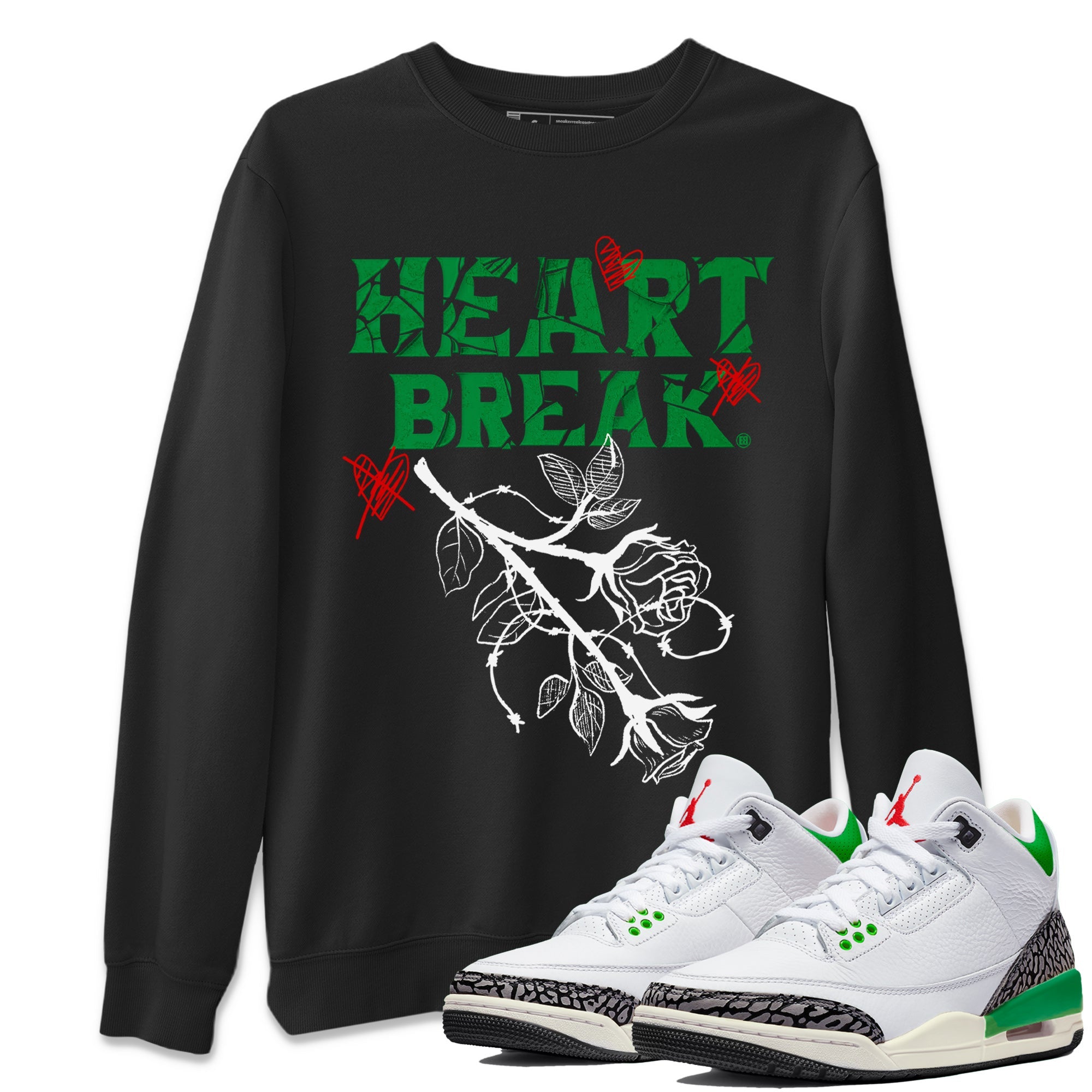 Air Jordan 3 Lucky Green Sneaker Match Tees Heart Break Sneaker Tees 3s Lucky Green Tees Unisex Shirts Black 1