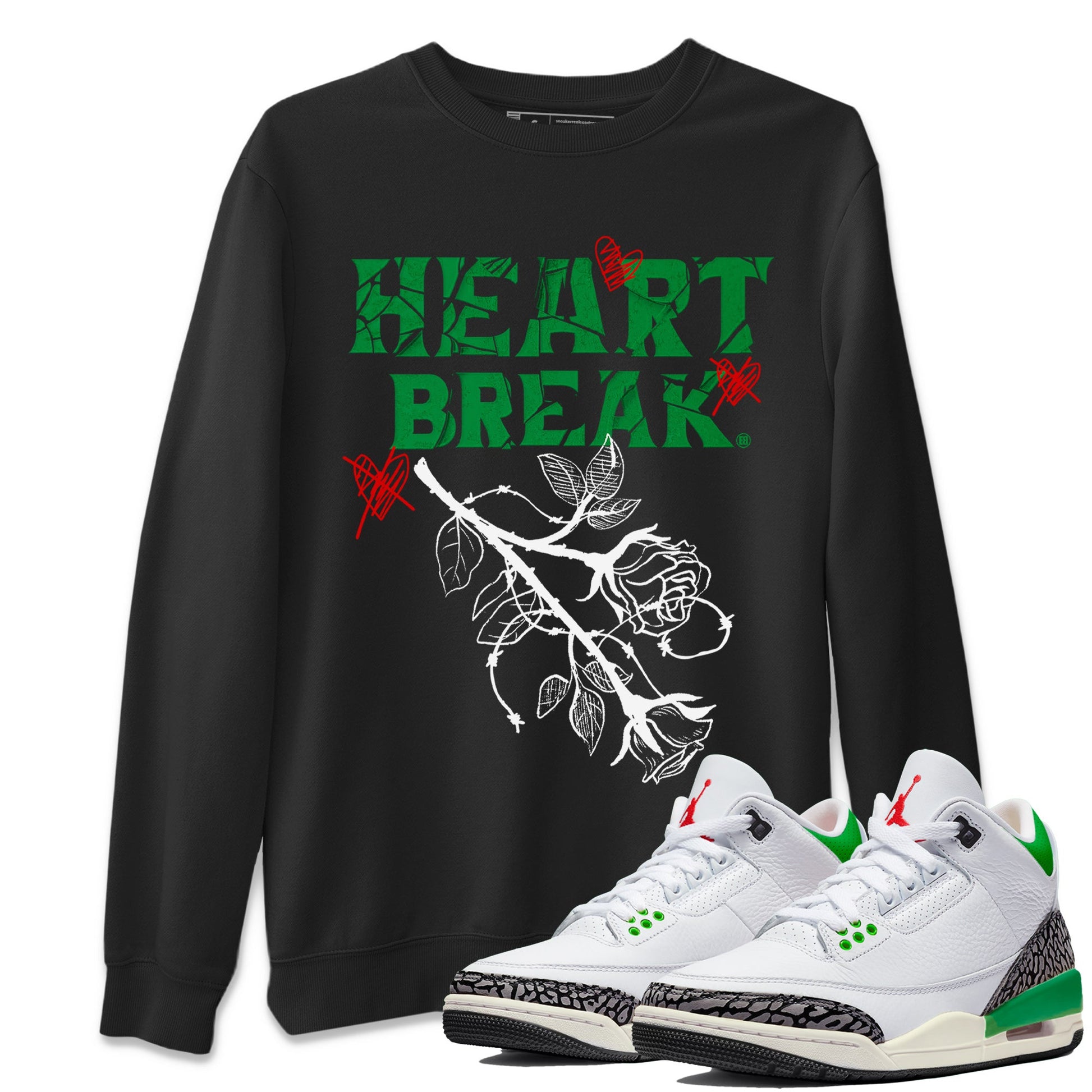 Air Jordan 3 Lucky Green Sneaker Match Tees Heart Break Sneaker Tees 3s Lucky Green Tees Unisex Shirts Black 1