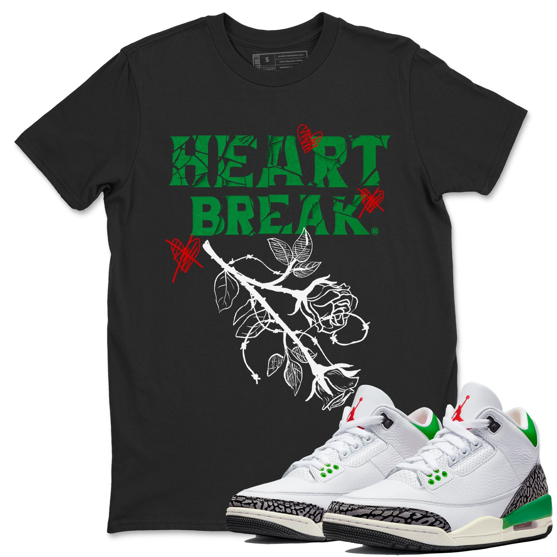 Air Jordan 3 Lucky Green Sneaker Match Tees Heart Break Sneaker Tees 3s Lucky Green Tees Unisex Shirts Black 1