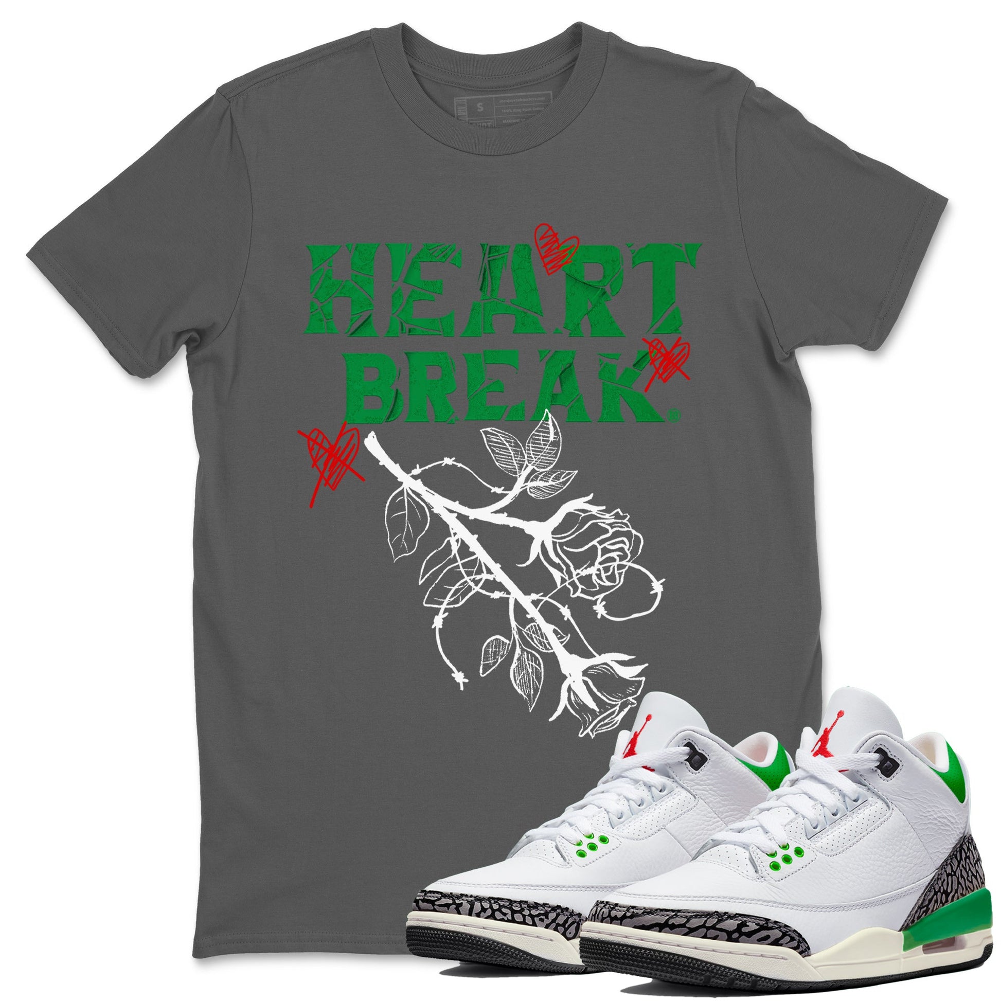 Air Jordan 3 Lucky Green Sneaker Match Tees Heart Break Sneaker Tees 3s Lucky Green Tees Unisex Shirts Cool Grey 1