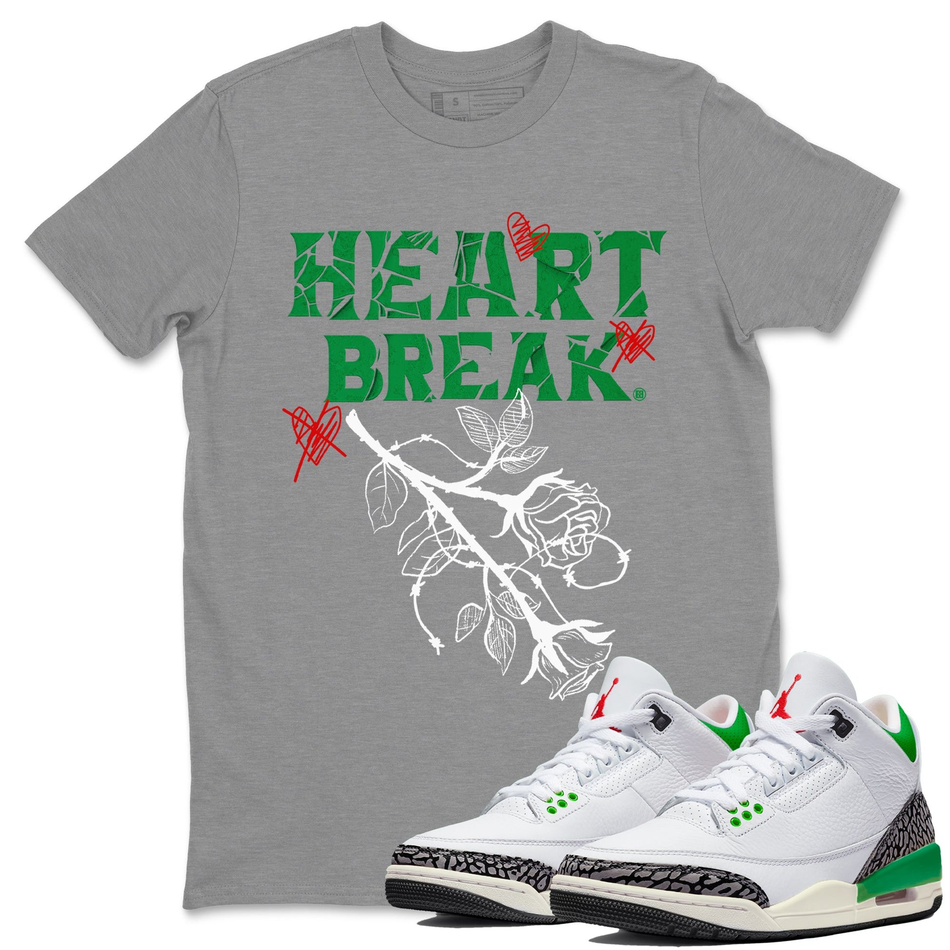 Air Jordan 3 Lucky Green Sneaker Match Tees Heart Break Sneaker Tees 3s Lucky Green Tees Unisex Shirts Heather Grey 1