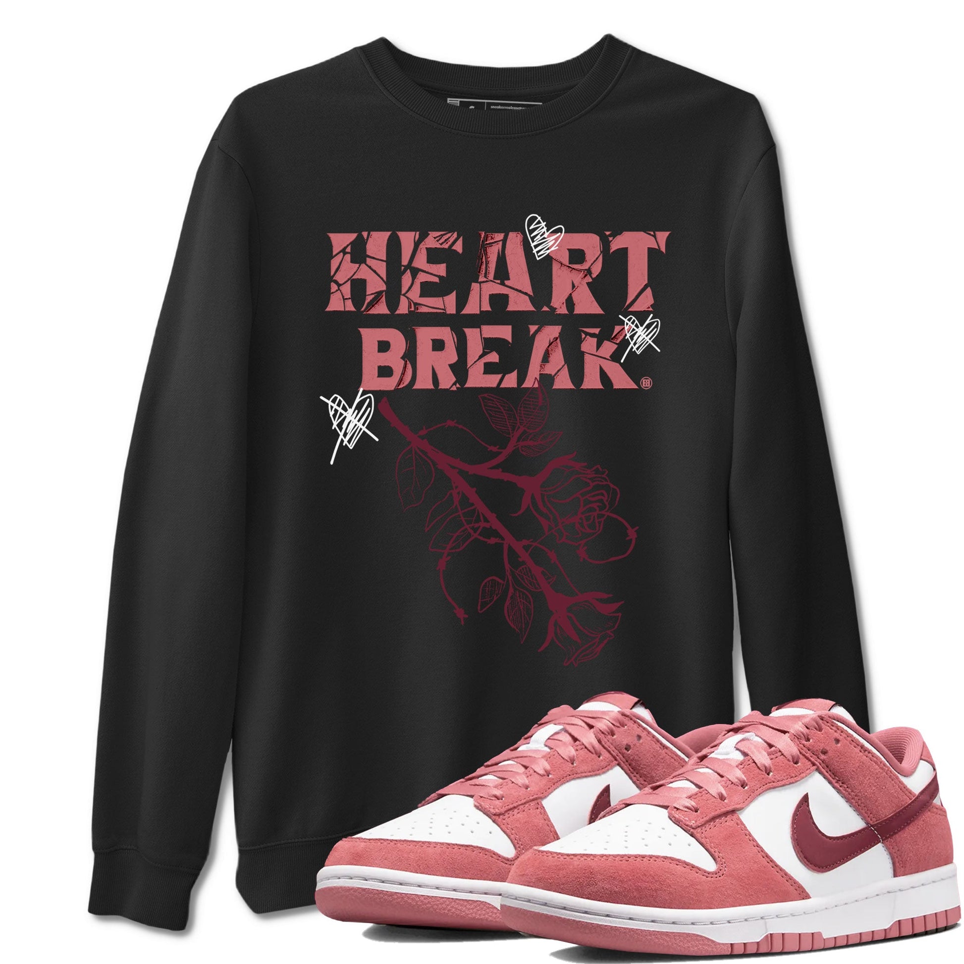 Dunks Valentines Day shirt to match jordans Heart Break sneaker tees Dunks Valentine's Day SNRT sneaker Release Tees unisex cotton Black 1 crew neck shirt