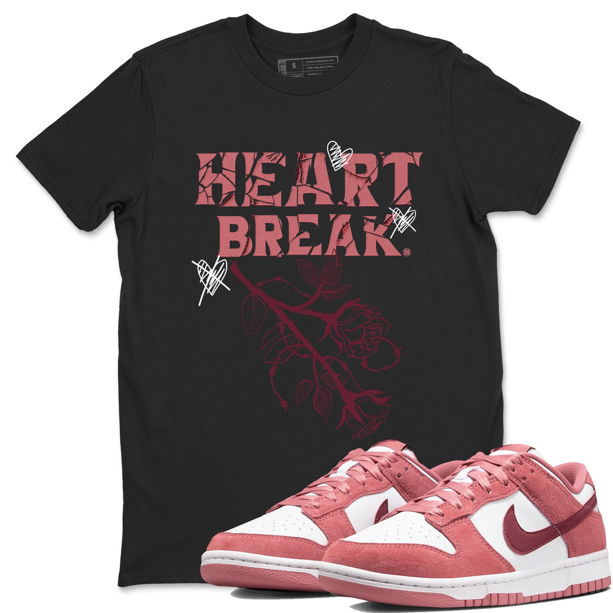 Dunks Valentines Day shirt to match jordans Heart Break sneaker tees Dunks Valentine's Day SNRT sneaker Release Tees unisex cotton Black 1 crew neck shirt