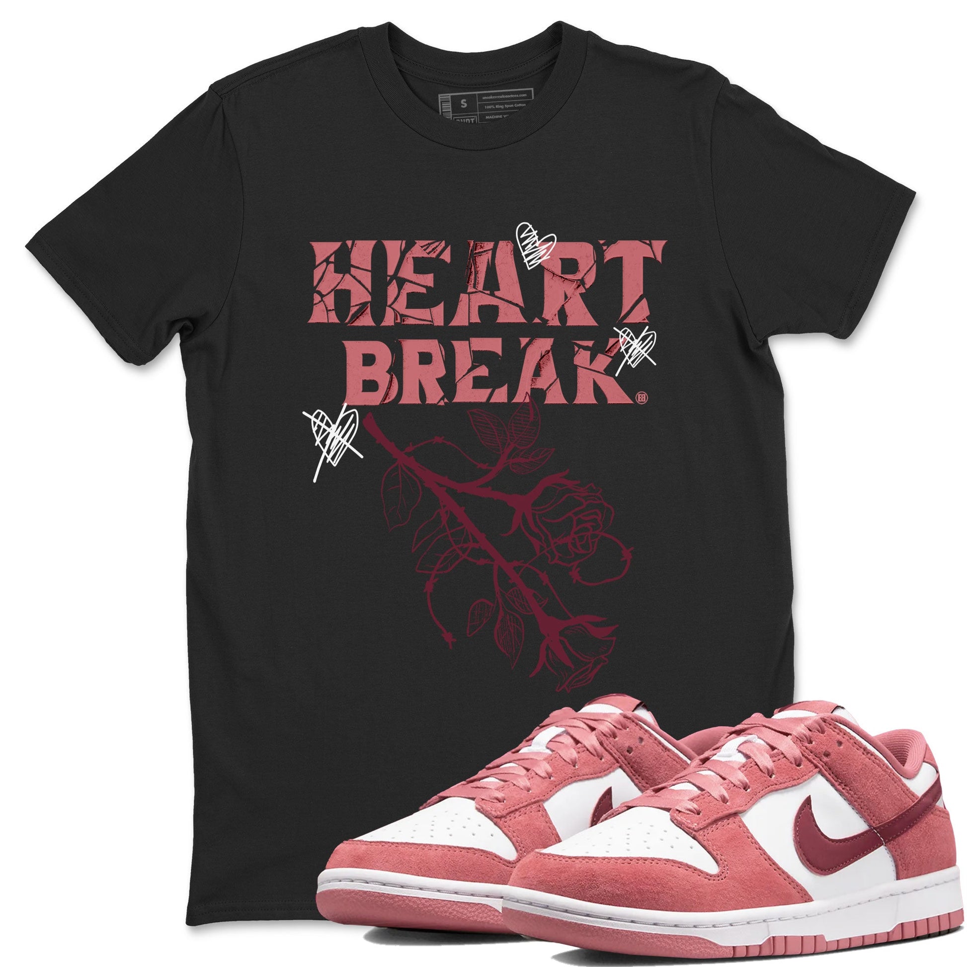 Dunks Valentines Day shirt to match jordans Heart Break sneaker tees Dunks Valentine's Day SNRT sneaker Release Tees unisex cotton Black 1 crew neck shirt