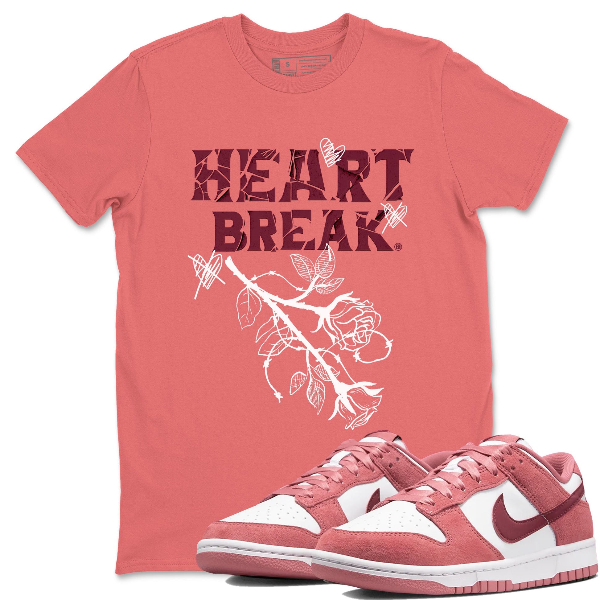 Dunks Valentines Day shirt to match jordans Heart Break sneaker tees Dunks Valentine's Day SNRT sneaker Release Tees unisex cotton Coral 1 crew neck shirt