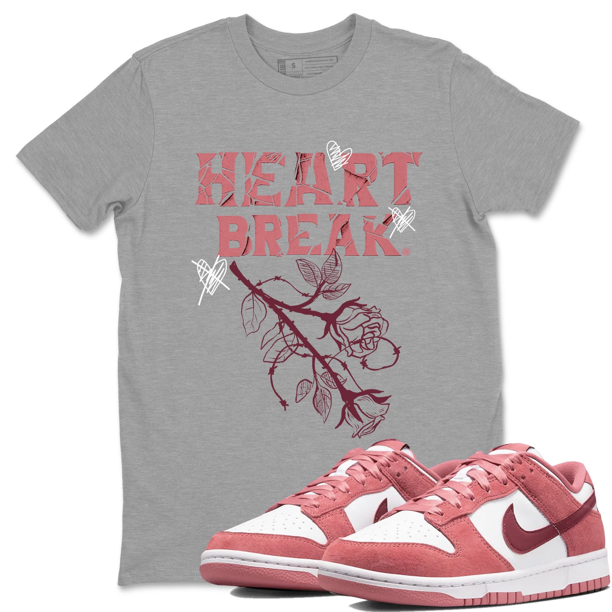 Dunks Valentines Day shirt to match jordans Heart Break sneaker tees Dunks Valentine's Day SNRT sneaker Release Tees unisex cotton Heather Grey 1 crew neck shirt