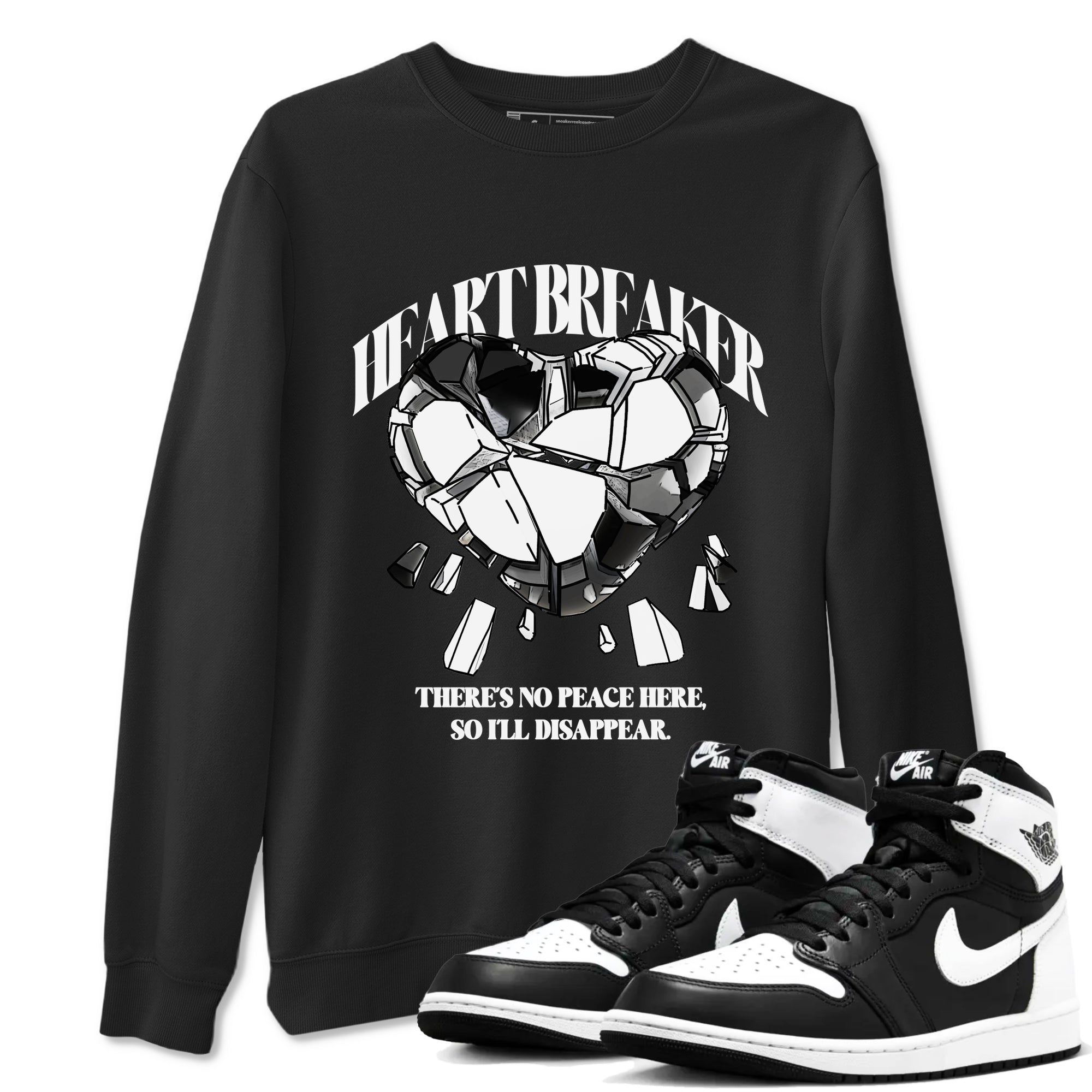 1s Black White shirt to match jordans Heart Breaker sneaker tees Air Jordan 1 High OG Black White SNRT Sneaker Release Tees unisex cotton Black 1 crew neck shirt