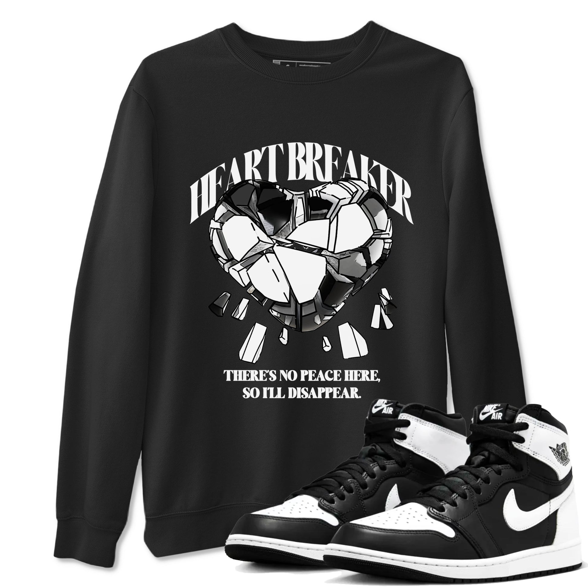 1s Black White shirt to match jordans Heart Breaker sneaker tees Air Jordan 1 High OG Black White SNRT Sneaker Release Tees unisex cotton Black 1 crew neck shirt