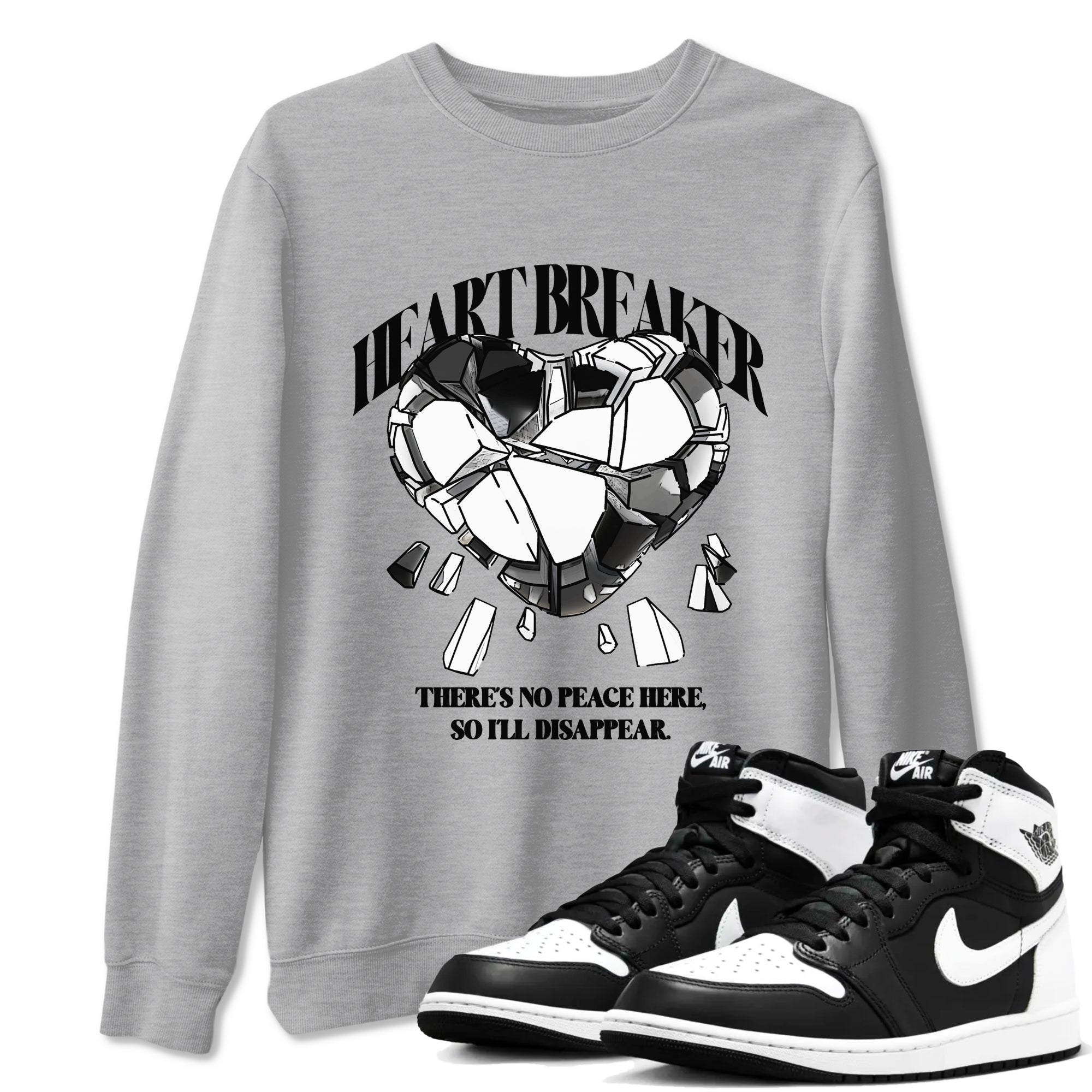 1s Black White shirt to match jordans Heart Breaker sneaker tees Air Jordan 1 High OG Black White SNRT Sneaker Release Tees unisex cotton Heather Grey 1 crew neck shirt
