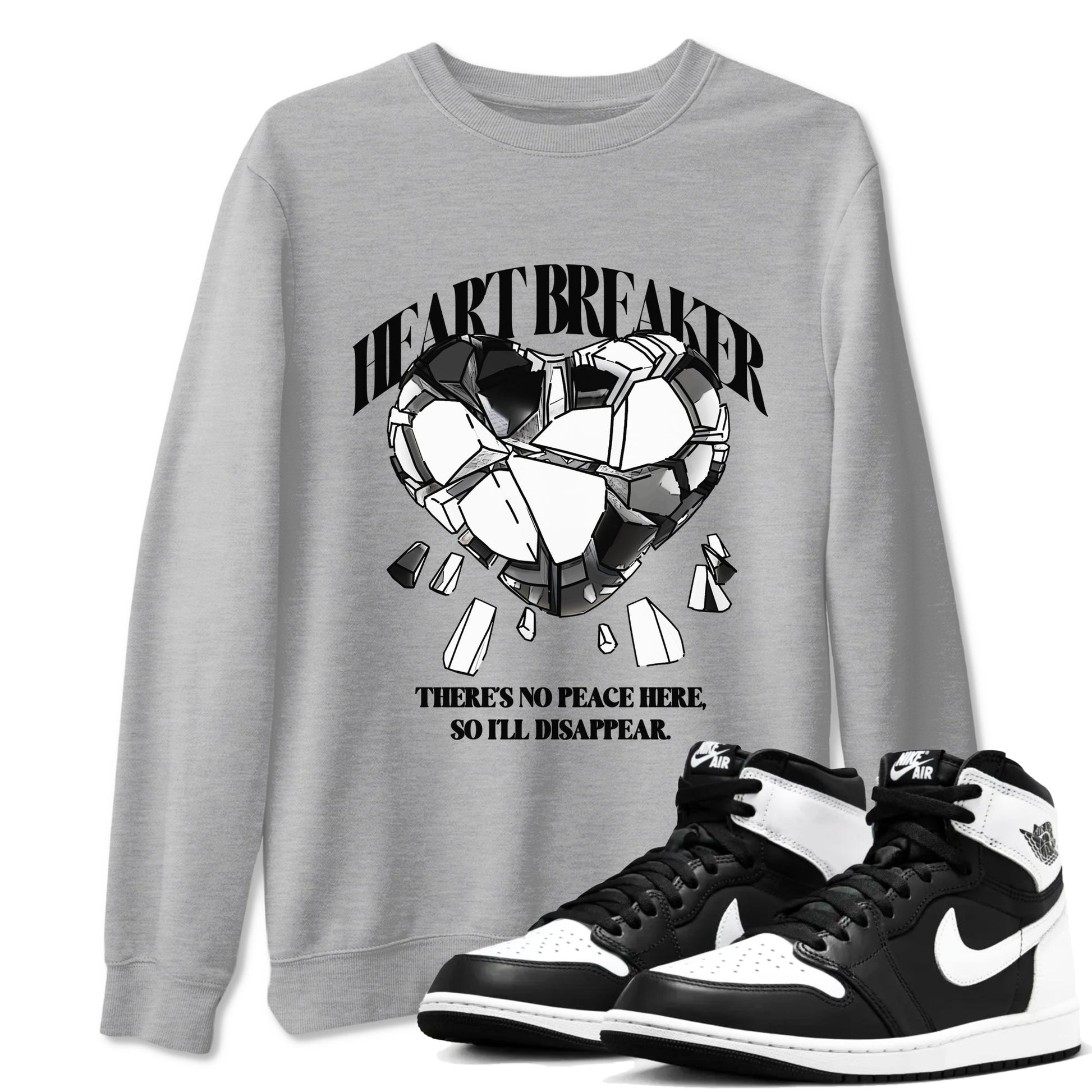 1s Black White shirt to match jordans Heart Breaker sneaker tees Air Jordan 1 High OG Black White SNRT Sneaker Release Tees unisex cotton Heather Grey 1 crew neck shirt